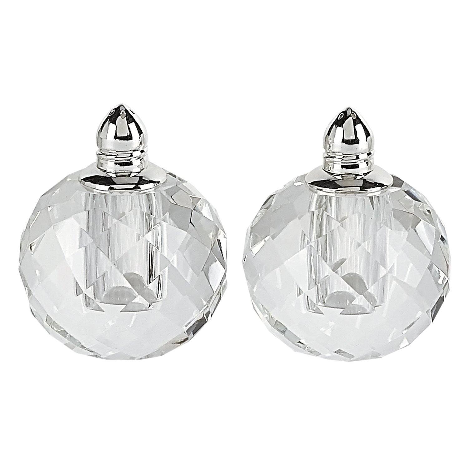 Handcrafted Optical Crystal and Silver Rounded Salt u0026 Pepper Shakers