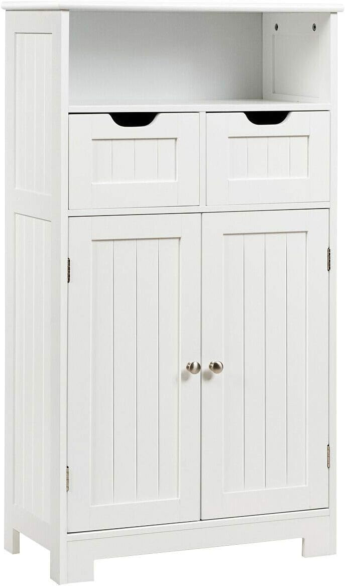 Elegant Design Multifunction Freestanding Bathroom Floor Cupboard Cabinet Storage Organize with 2 Drawer Adjustable 2 Doors Sturdy Durable for Toilet