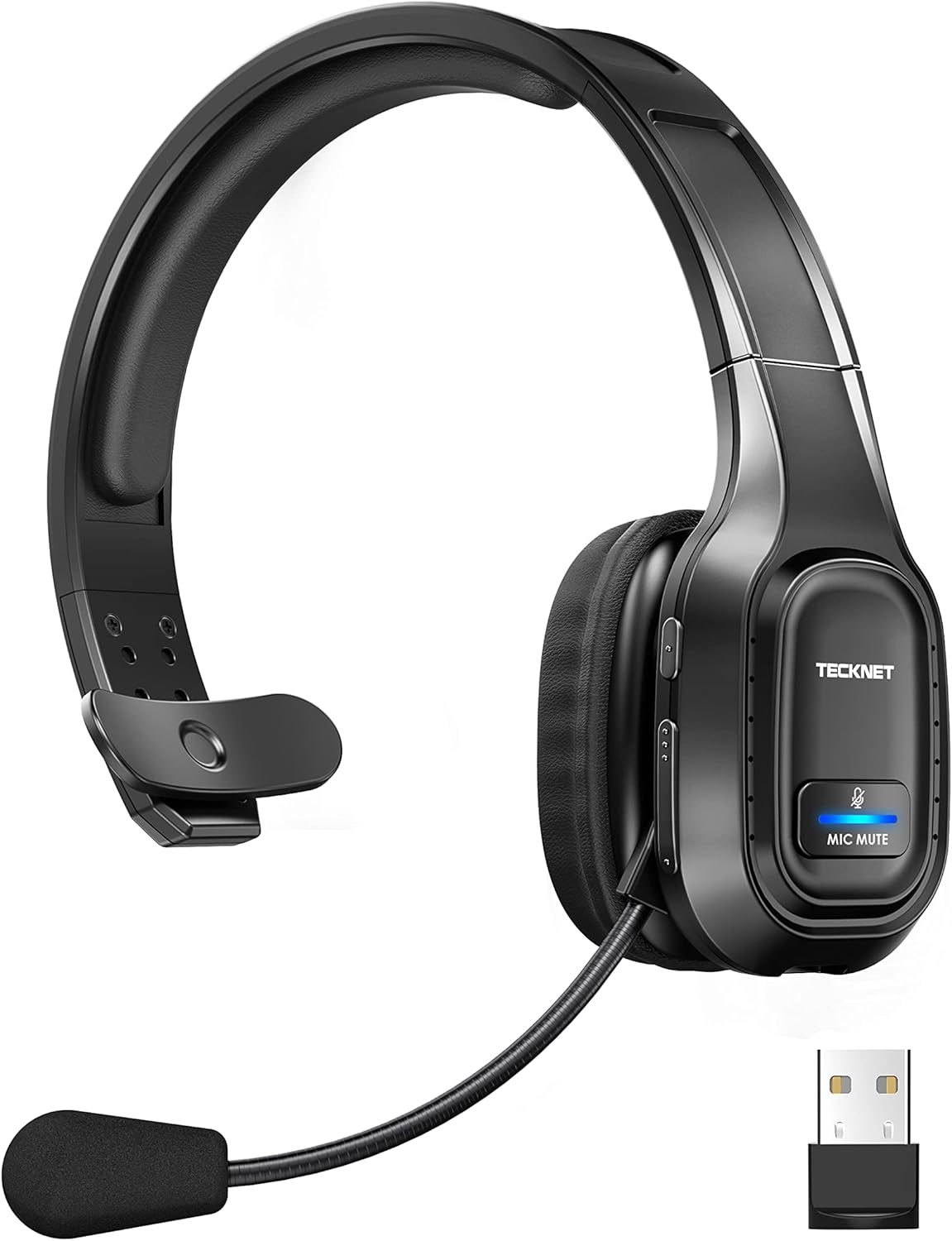 TECKNET Trucker Bluetooth Headset with Microphone Noise Canceling Wireless On Ear Headphones