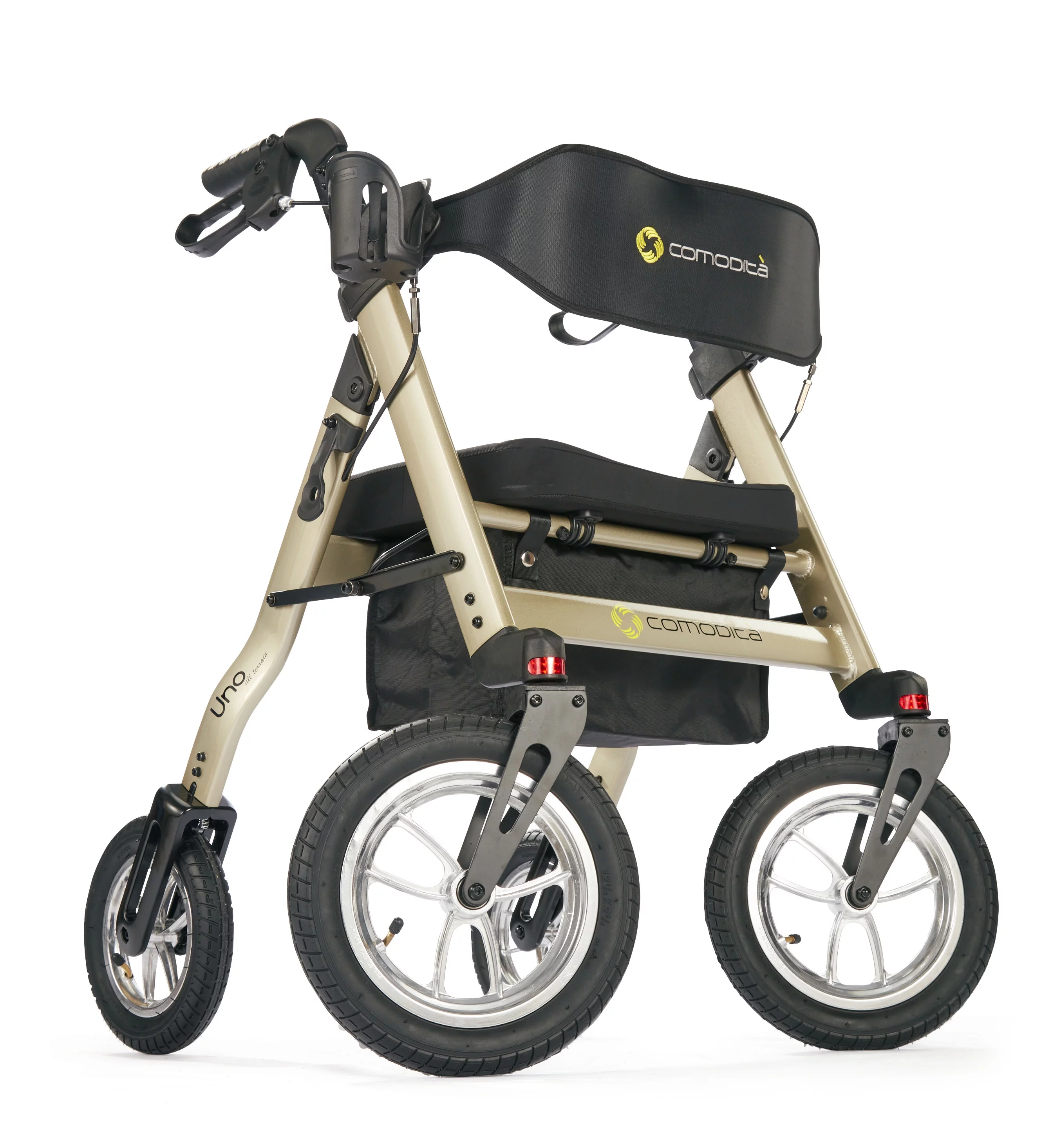 Comodita Uno All Terrain Heavy-Duty Rollator with a 16" Wide Verona Orthopedic Seat Metallic Champagne - Curated Treasures Market