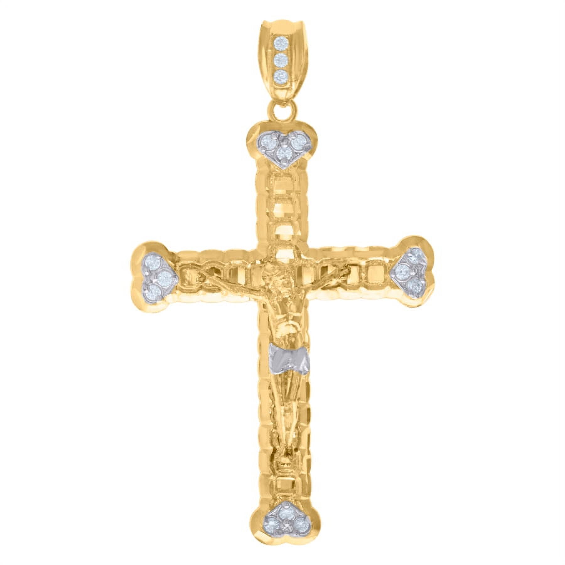 10k Two tone Gold Mens CZ Cubic Zirconia Simulated Diamond Religious Cross Crucifix Charm Pendant Necklace Jewelry Gifts