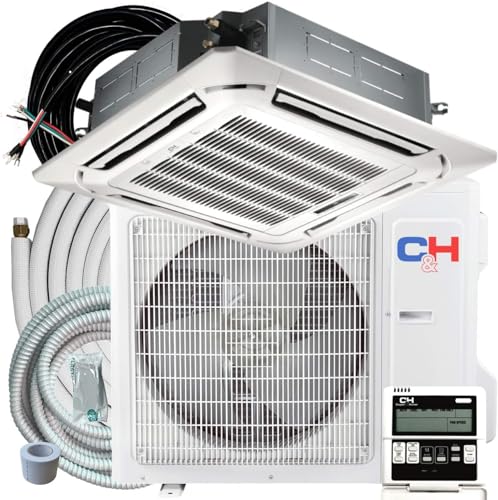 Cooper & Hunter Ceiling Cassette Ductless Mini Split AC/Heating System with Heat Pump Wall Thermostat and Installation Kit…