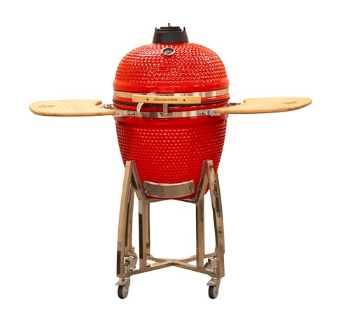 21" Kamado Grill COALS by Comfortbilt Ceramic Charcoal Grill Smoker with Cart Side Shelves and 412 Cooking Square Inches