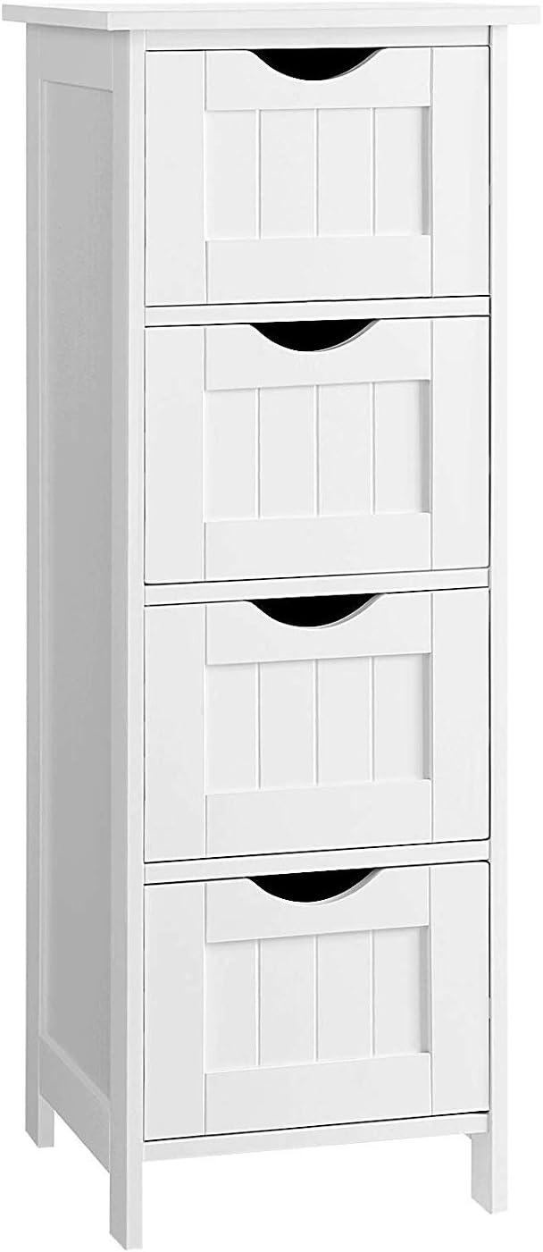 Knocbel Bathroom Floor Cabinet Storage Organizer Rack Stand with 4 Drawers, 11.8 L x 11.8 W x 32.3 H (White)