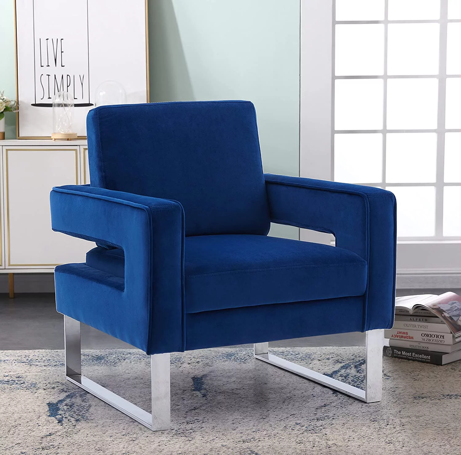 Locus Bono Velvet Arm Chair, Upholstered Lounge Chair Reading Chair for Living Room, for Adult(Navy Blue)