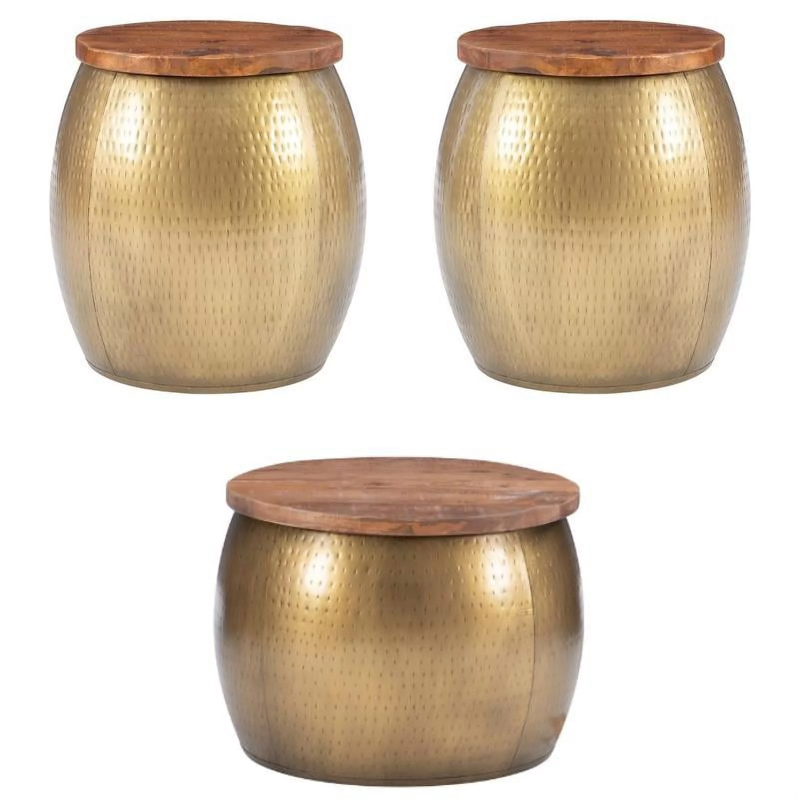 Home Square 3-Piece Set with Metal Drum Table and 2 Drum Side Tables