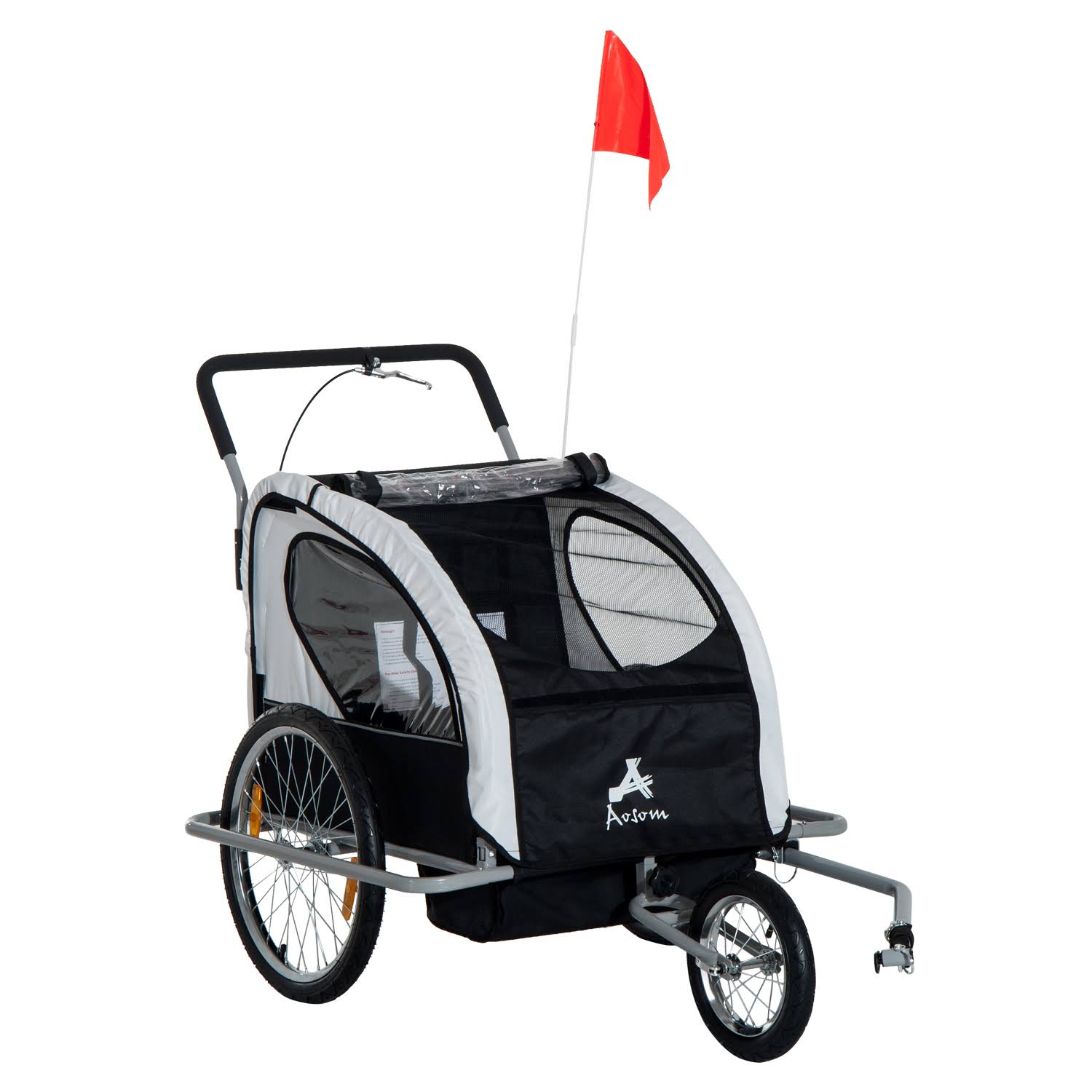Aosom 2in1 Double Child Baby Bike Trailer and Stroller - Black