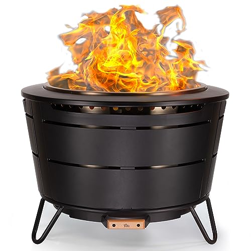 TIKI Brand Reunion Smokeless Fire Pit | Large Wood Burning Outdoor Fire Pit, Great for Large Gatherings - Includes Starter Pack