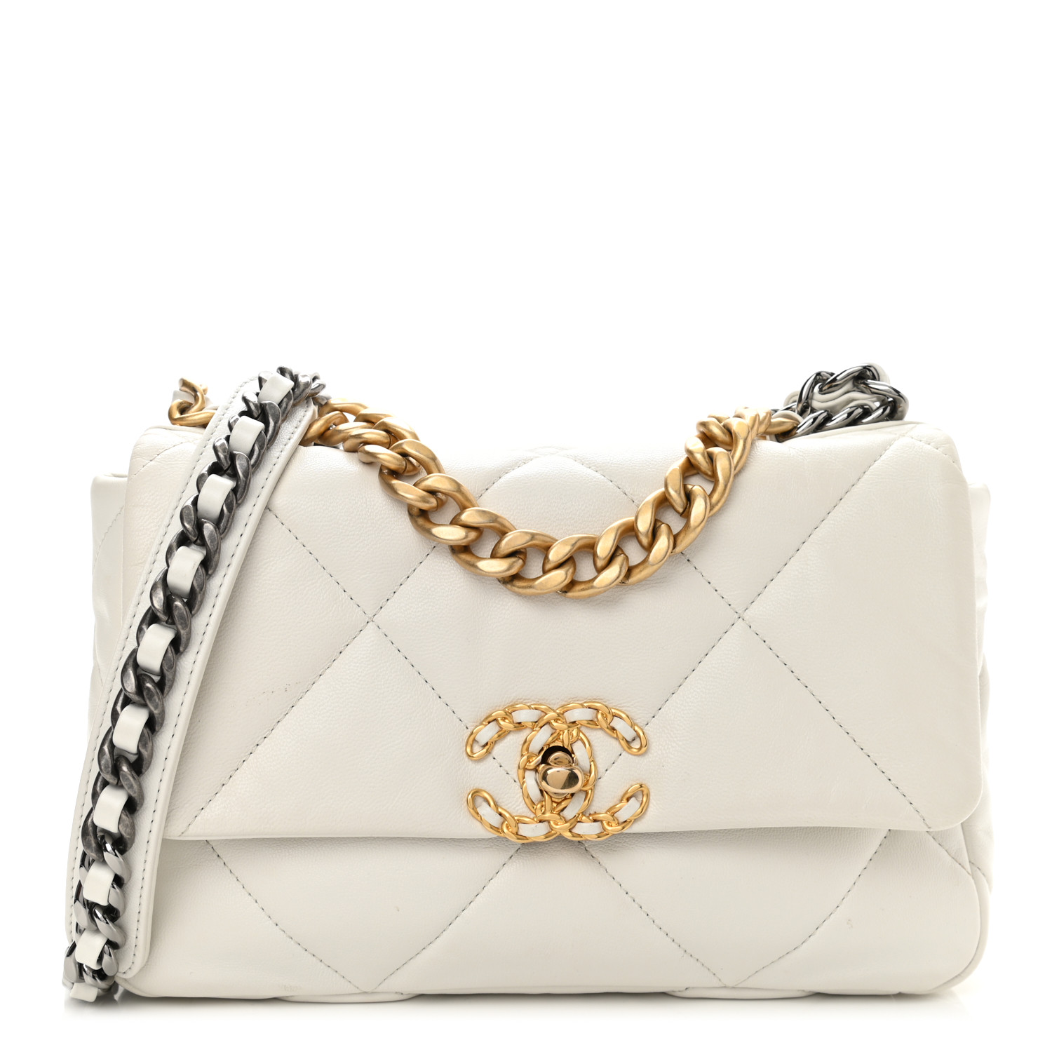Goatskin Quilted Medium Chanel 19 Flap White - SAKE OFF 5TH