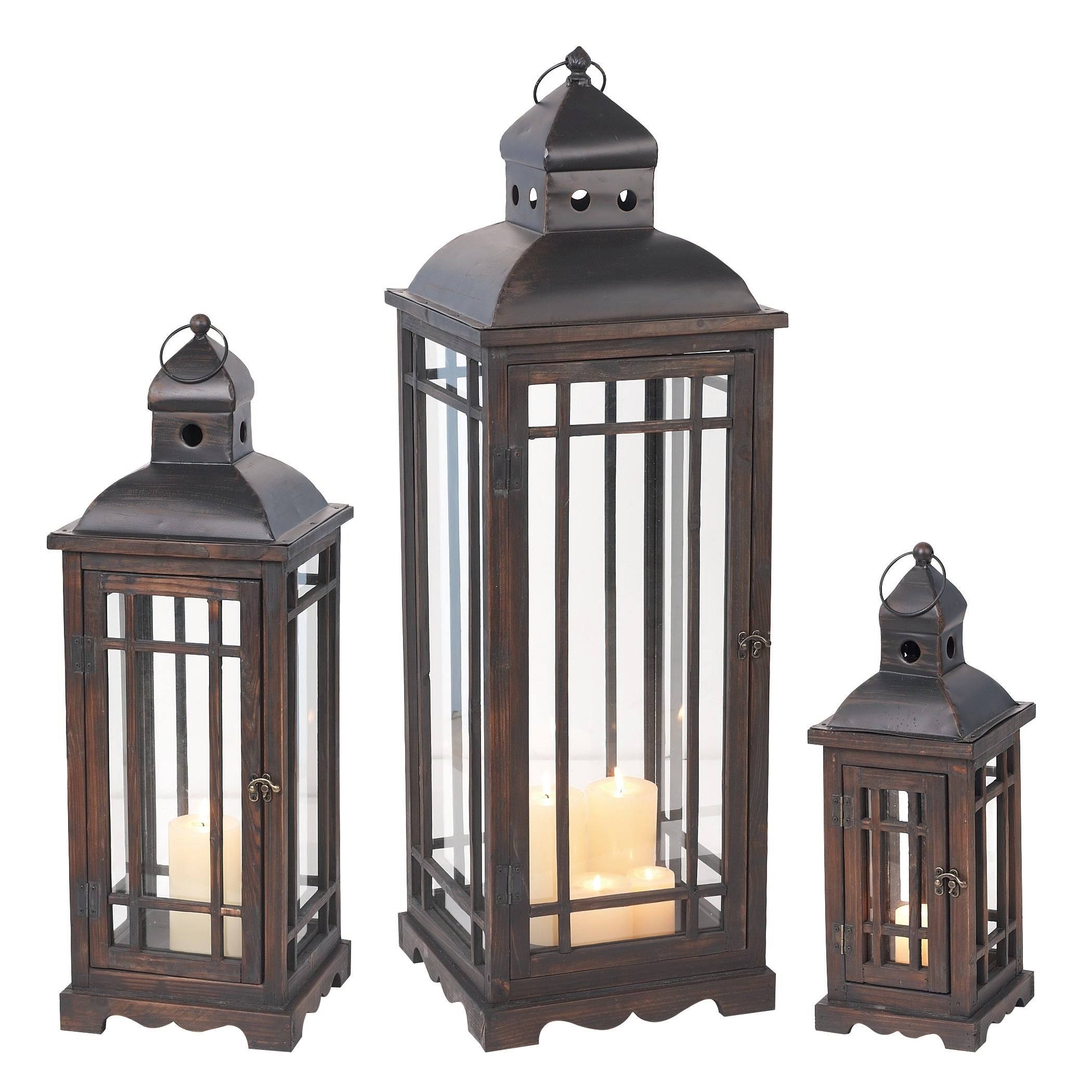 Transpac Wood and Metal Lanterns Set of Three, Brown - Avayadevconnect