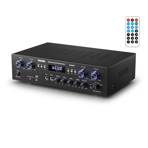 Donner Bluetooth 5.0 Stereo Audio Amplifier Receiver, 4 Channel 440W Peak Power Home Theater Stereo Receiver with USB, SD, FM, 2 Mic in Echo, RCA