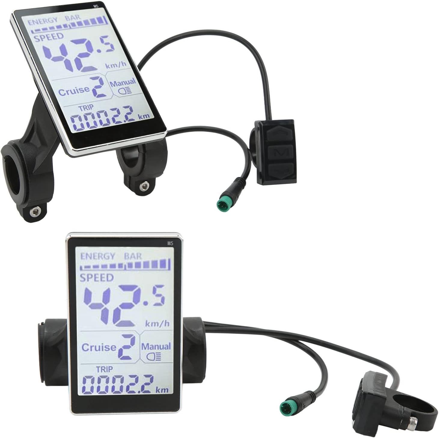Electric Bike LCD Display Screen, 5 Pin 24V 36V 48V 60V Universal Waterproof Electric LCD Display Control Panel for 31.8 22.2mm Electric Bikes