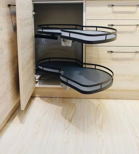 Spice Rack, Organizer Kitchen Organizer 2-Tier Grey Left Hand Corner Pull Out Shelf Kitchen Cabinet Cupboard Carousel Storage Rack