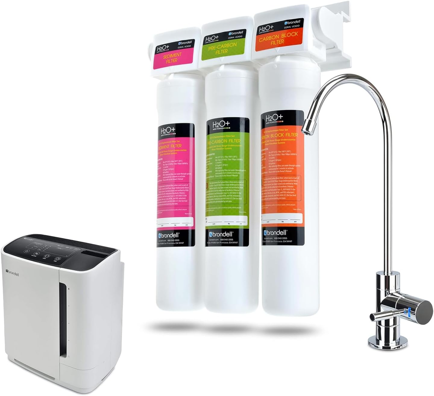 Brondell Coral UC300 Water Filtration System & O2+ Revive Air Purification System Bundle