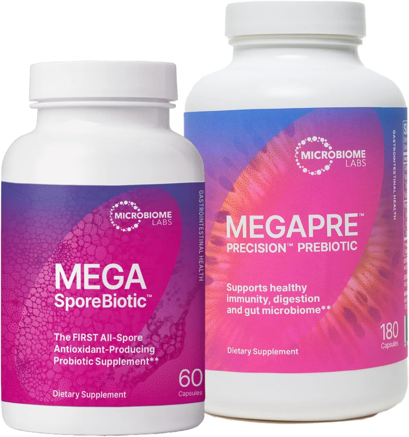 Microbiome Labs MegaSporeBiotic (60 Capsules) + MegaPre (180 Capsules) Probiotic Prebiotic Bundle