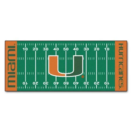 7527 Fanmats College NCAA University of Miami 30 inch x 72 inch Nylon Face Durable Non-Skid chromojet-printed Washable Football