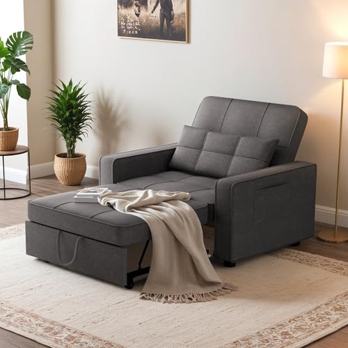 Flamaker Sofa Bed, Sleeper Sofa 3-in-1, Adjustable Couch Bed with Modern Linen Fabric, Convertible Sleeper Chair for Living Room