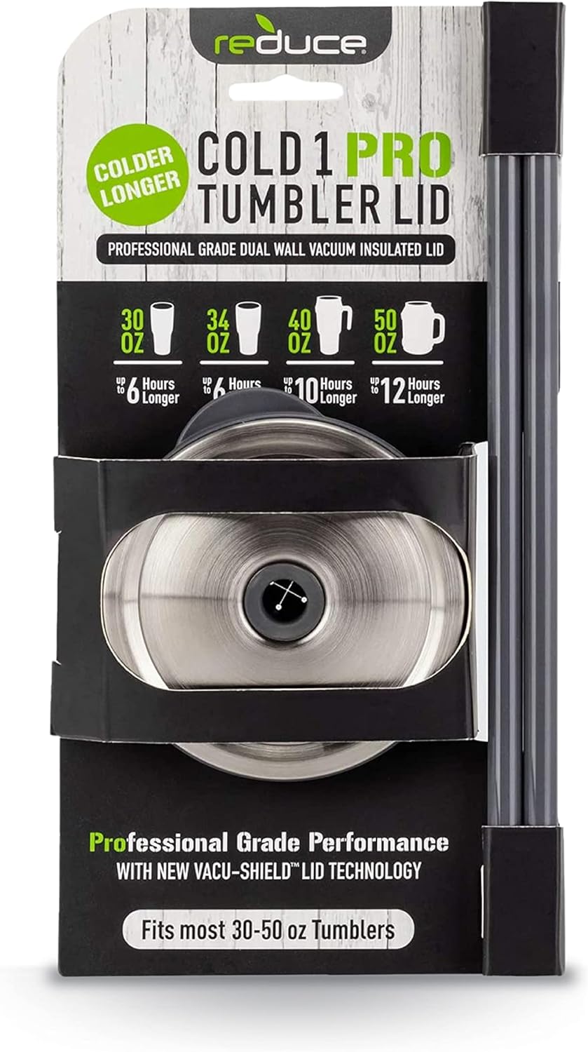 Reduce Vacuum Insulated Cold 1 Pro Tumbler-Mug Lid - Vacu-Shield Technology Keeps Drinks Colder for Longer - Includes 2 Straws