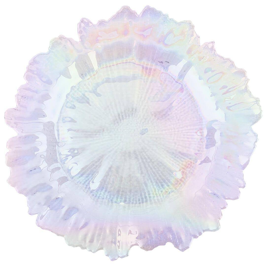 Koyal Wholesale Bulk Flora Glass Charger Plates, Set of 4, Iridescent, Starburst Charger Plates, Reef Charger Plates
