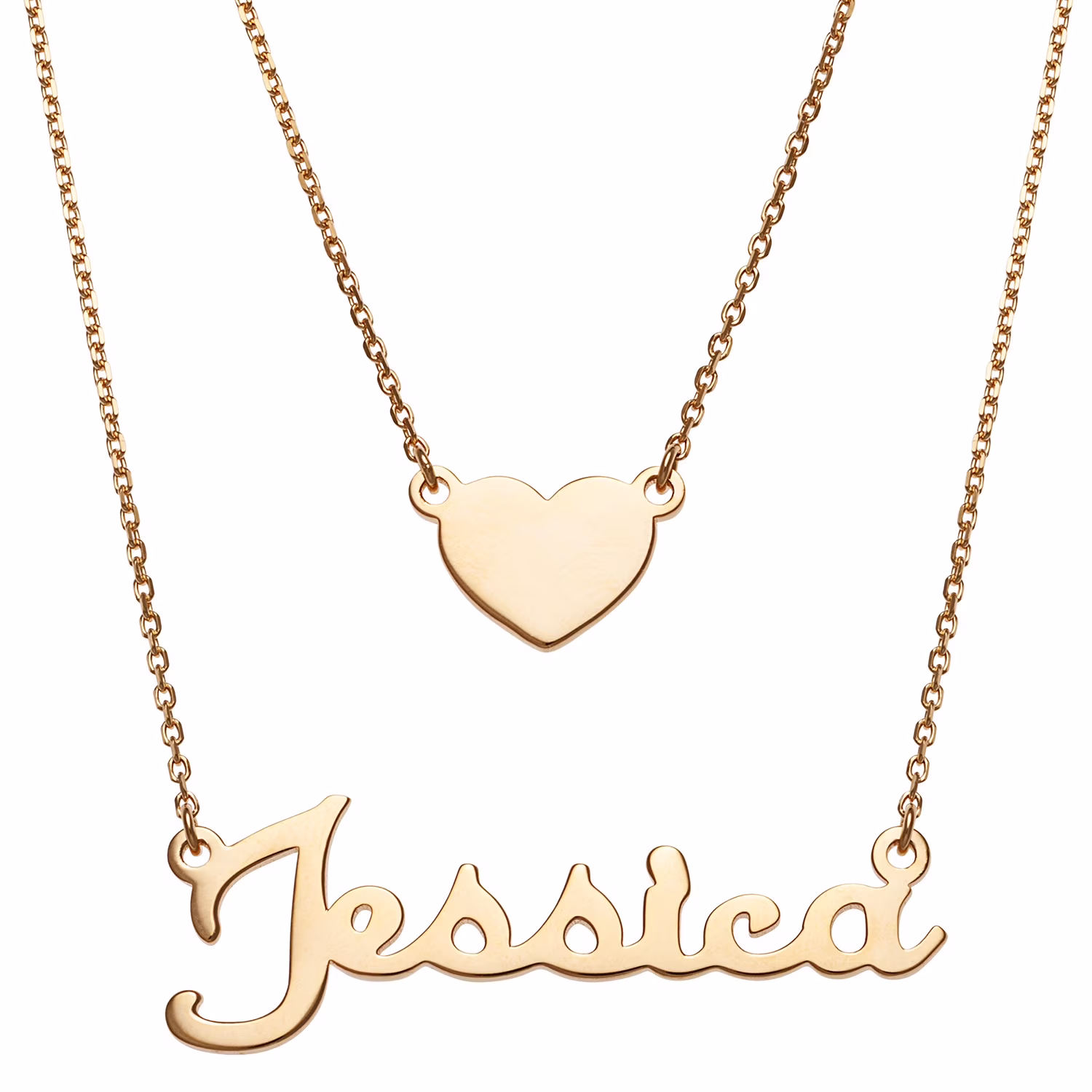 Personalized Planet Women's Sterling Silver or Gold over Sterling Script Name and Heart Layered Double Necklace