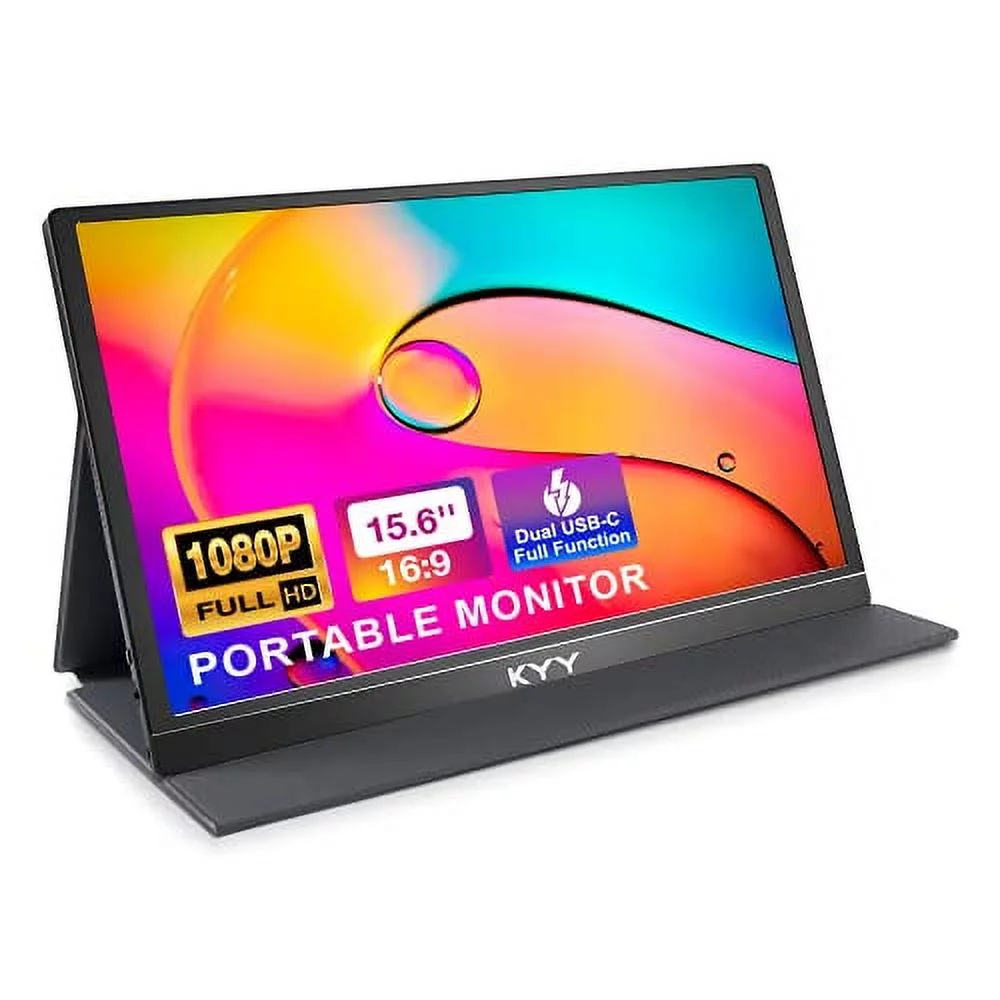 Portable Monitor - KYY 15.6'' 1080P FHD USB-C Portable Laptop Monitors w/Smart Cover & Dual Speaker
