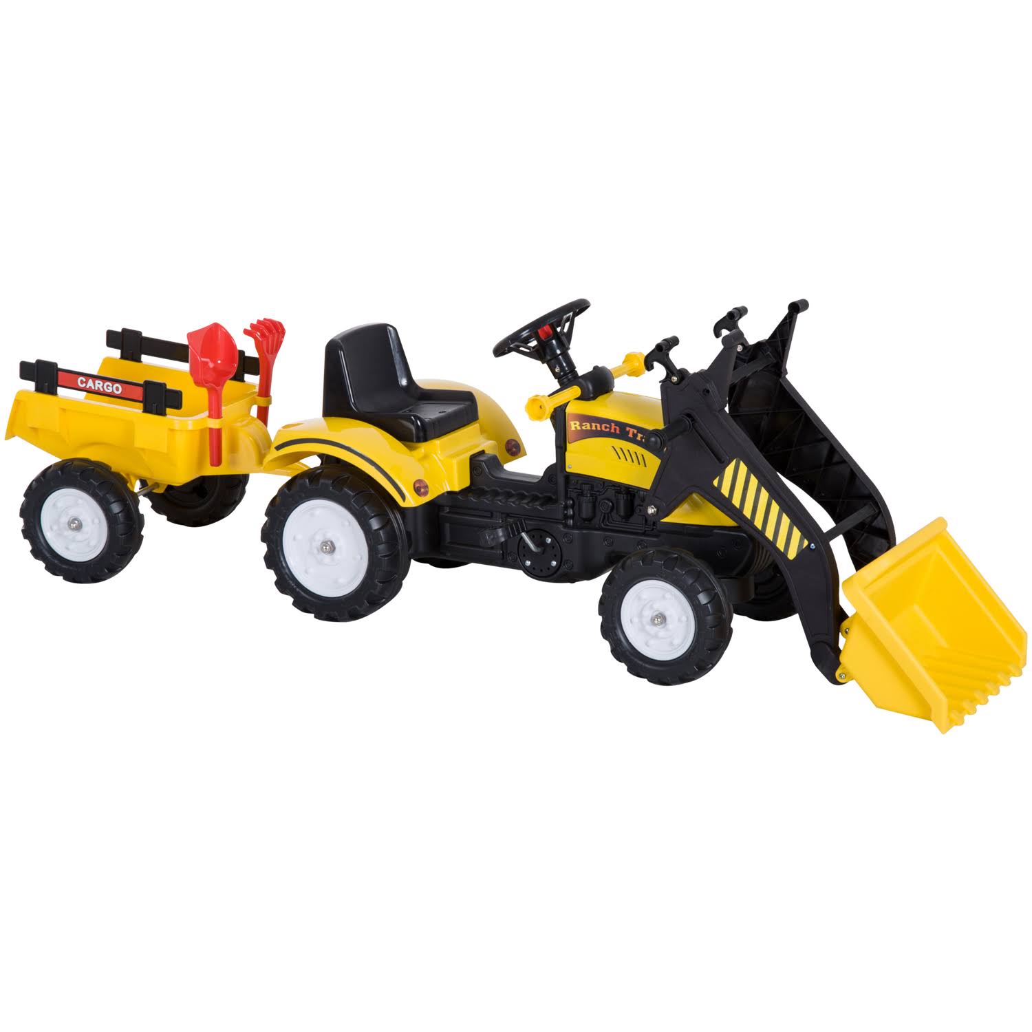 Aosom Ride on Excavator Kids Toy Construction Equipment with Pedal Controls, 6 Wheels u0026 Controllable Dirt Bucket