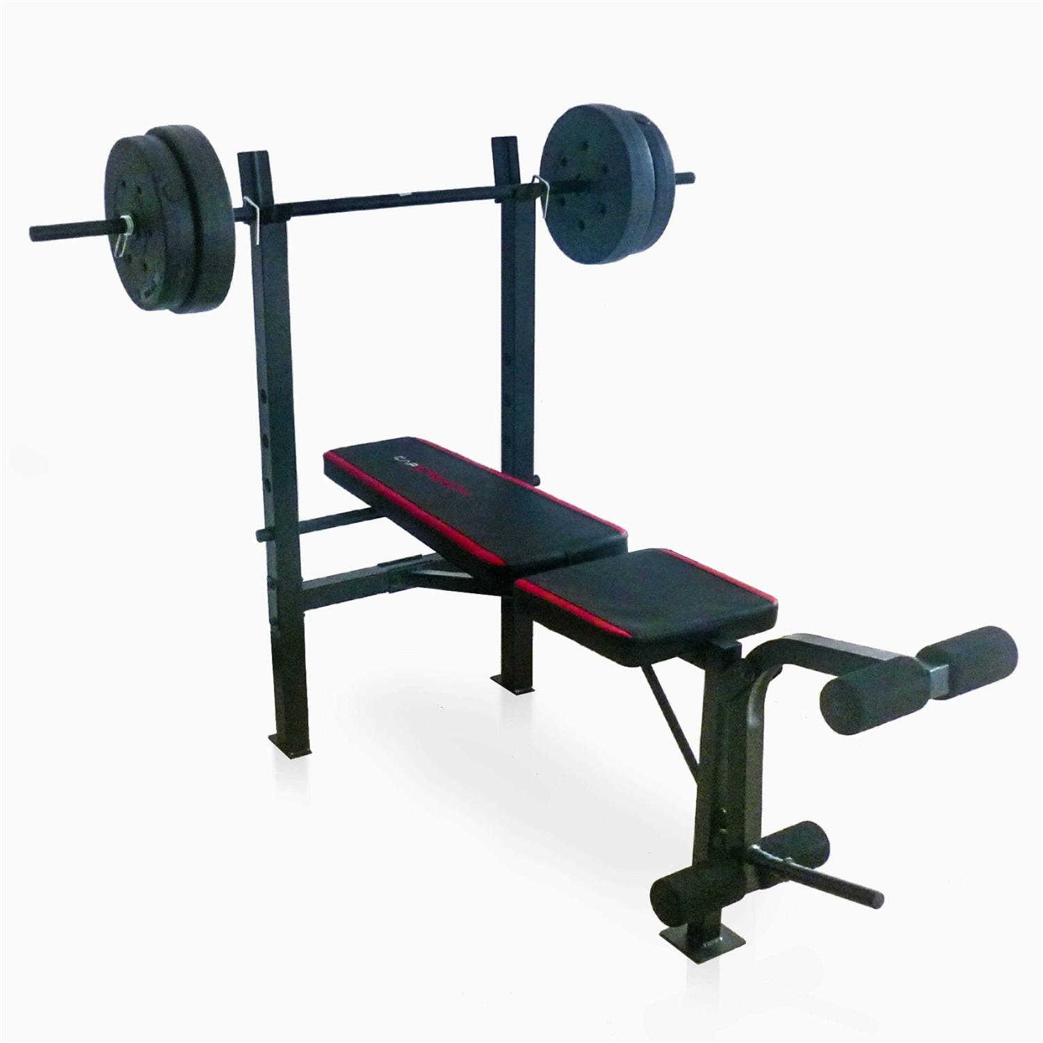 CAP Strength Adjustable Standard Combo Weight Bench with Rack and Leg Extension and 90 lb. Vinyl Weight Set - Sports Supplies Online Store