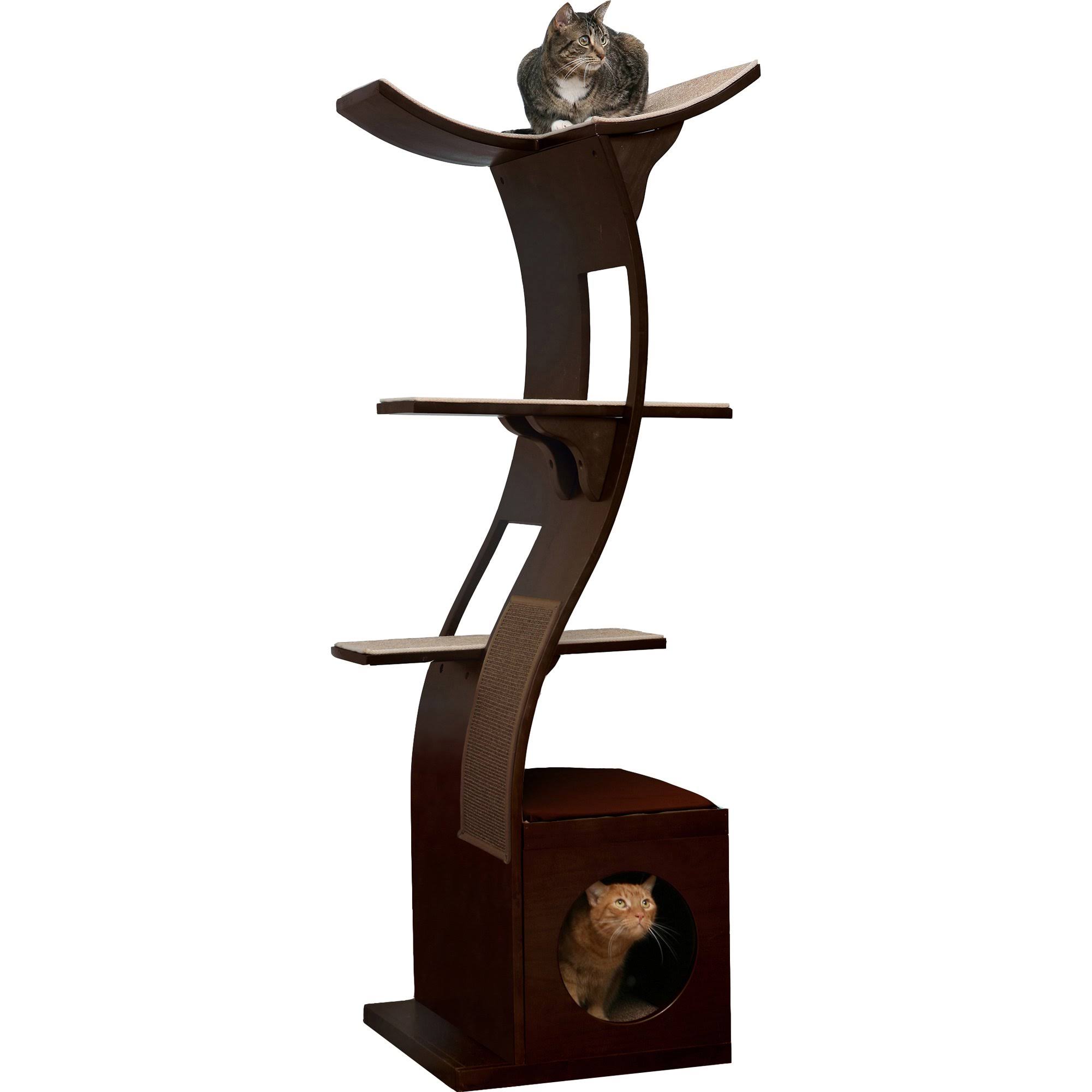 The Refined Feline Lotus Tower Cat Tree in Espresso, 69x22 H, 20 in, Brown