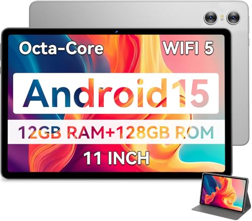 Android Tablet, 11 inch Android 15 Tablet 2025, Octa-Core, 12GB RAM 128GB Storage 1TB Expandable, 13MP Dual Cameras 5MP Front, 8000mAh, GPS