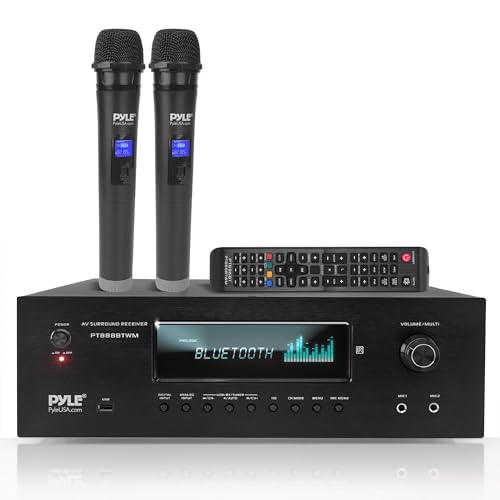 Pyle 1000W 5.2 Channel Home Theater Receiver - Bluetooth 5.0 - Amp w/ 2 UHF Wireless Mics - 4K UHD/3D/Blu-ray Pass-Through