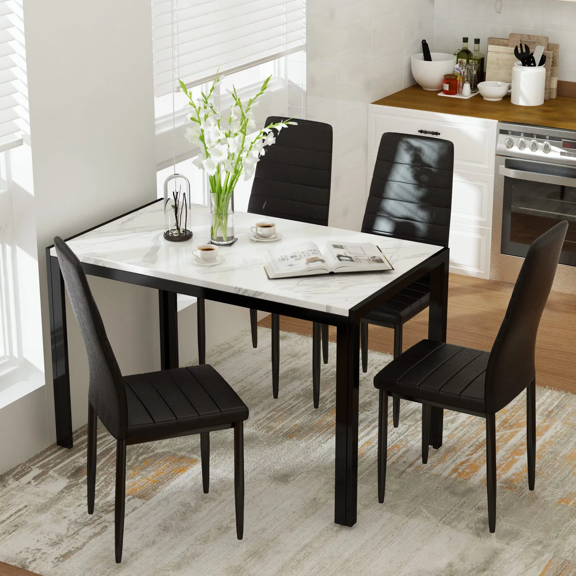 AWQM Faux Marble Dining Table Set for 4,Kitchen Table and Chairs,5 Piece Dining Room Table Set