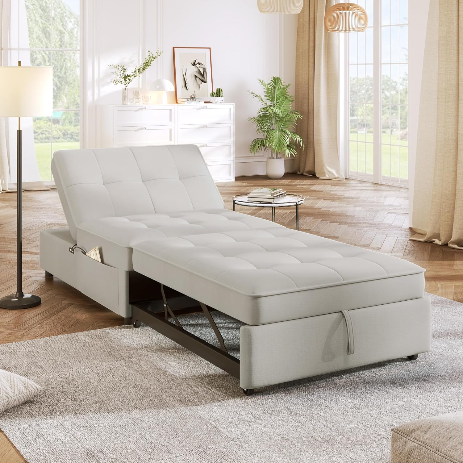 CHARMMA 4-in-1 Sofa Bed,Chair Bed,Multi-Function Folding Ottoman Bed with Storage Pocket and USB Port for Small Room Apartment,Living Room,Bedroom