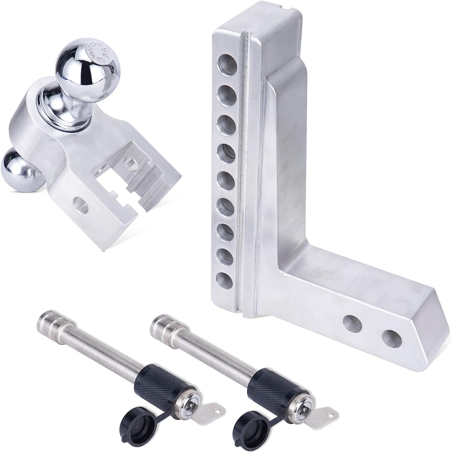 PLIOSAUR Adjustable Trailer Hitch Ball Mount, 2-Inch Receiver, 6-Inch Drop, 6-Inch Rise