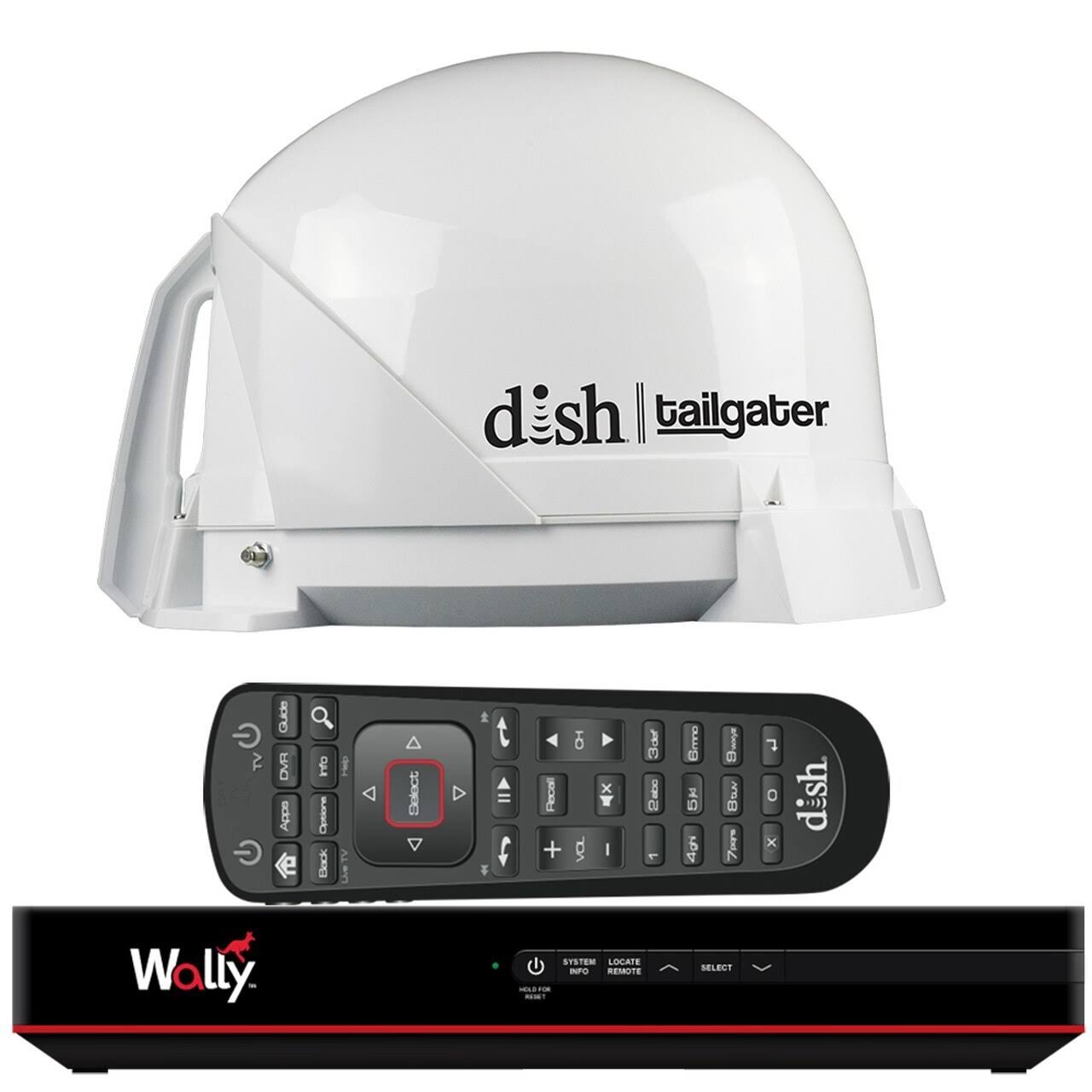King Dt4450 Dish Tailgater Satellite TV Antenna Bundle W/Dish Wally HD Receiver u0026 Cables
