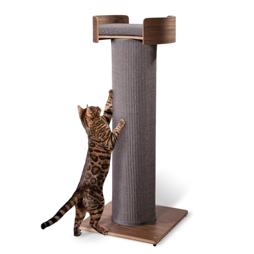 ONE FAST CAT - Giant Scratching Tower w/Perch - 44.5" Height with Replaceable Sisal and Removable Bed - Ash