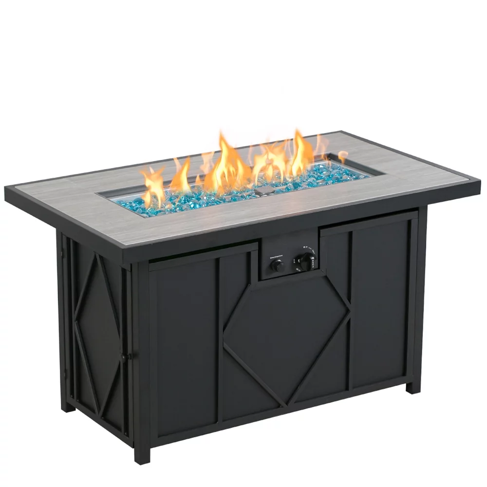BALI OUTDOORS 42 in. 60,000BTU Fire Pit Propane Gas Fire Pit Table Rectangular Tabletop