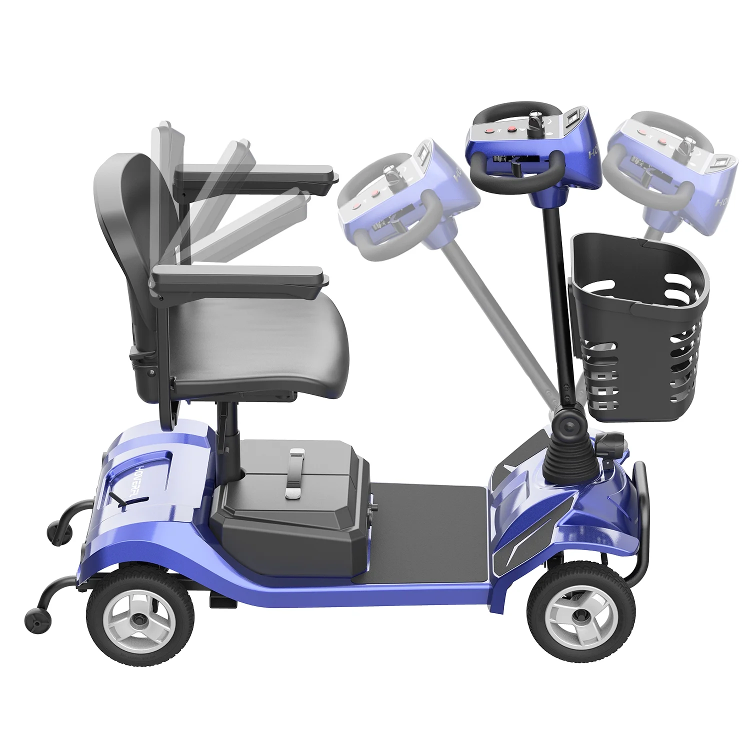 Hoverfly T4 Mobility Scooter for Elderly, 4 Wheel Mobility Compact Scooters for Seniors 330lbs with Lights Basket, Blue - Curated Treasures Market