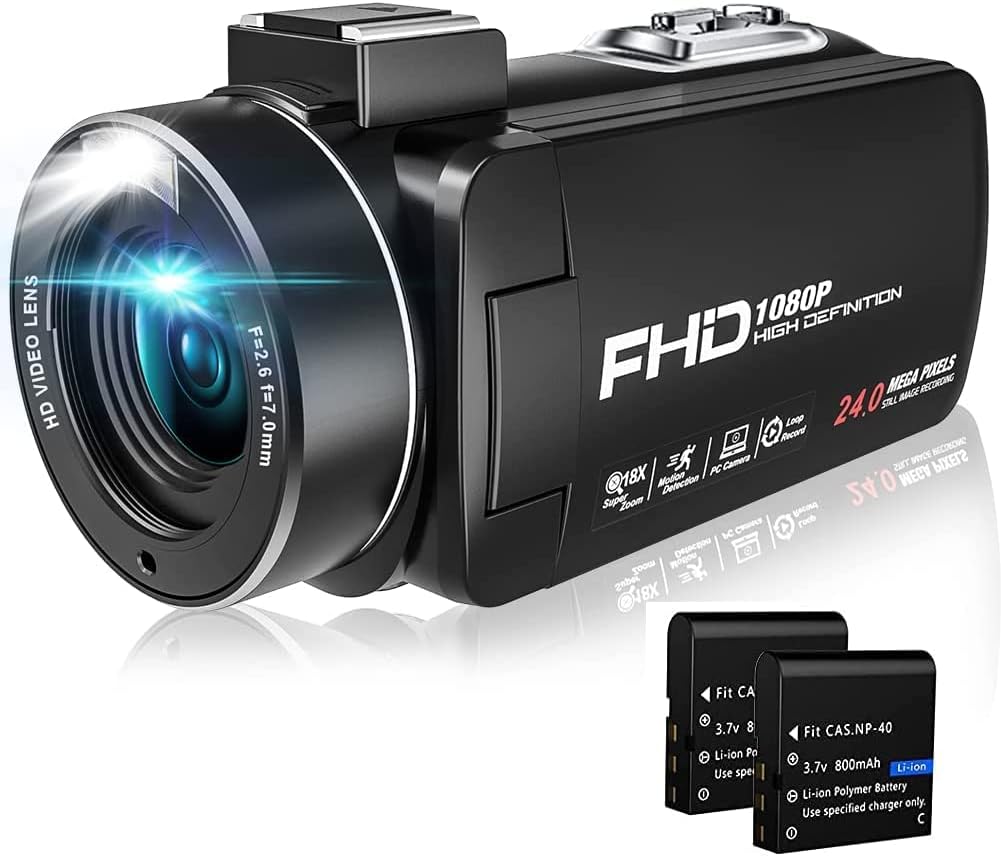 Video Camera Camcorder 1080P 24MP 30FPS with LED Fill Light Digital Camera 18X Zoom Camcorder 3.0 Inch 270 Degree Rotation Vlogging Camera for