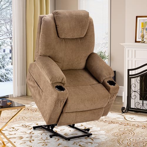 YITAHOME Power Lift Recliner Chair for Elderly, Electric Lift Chair with Heat and Massage, Fabric Recliner Sofa with 2 Cup Holders