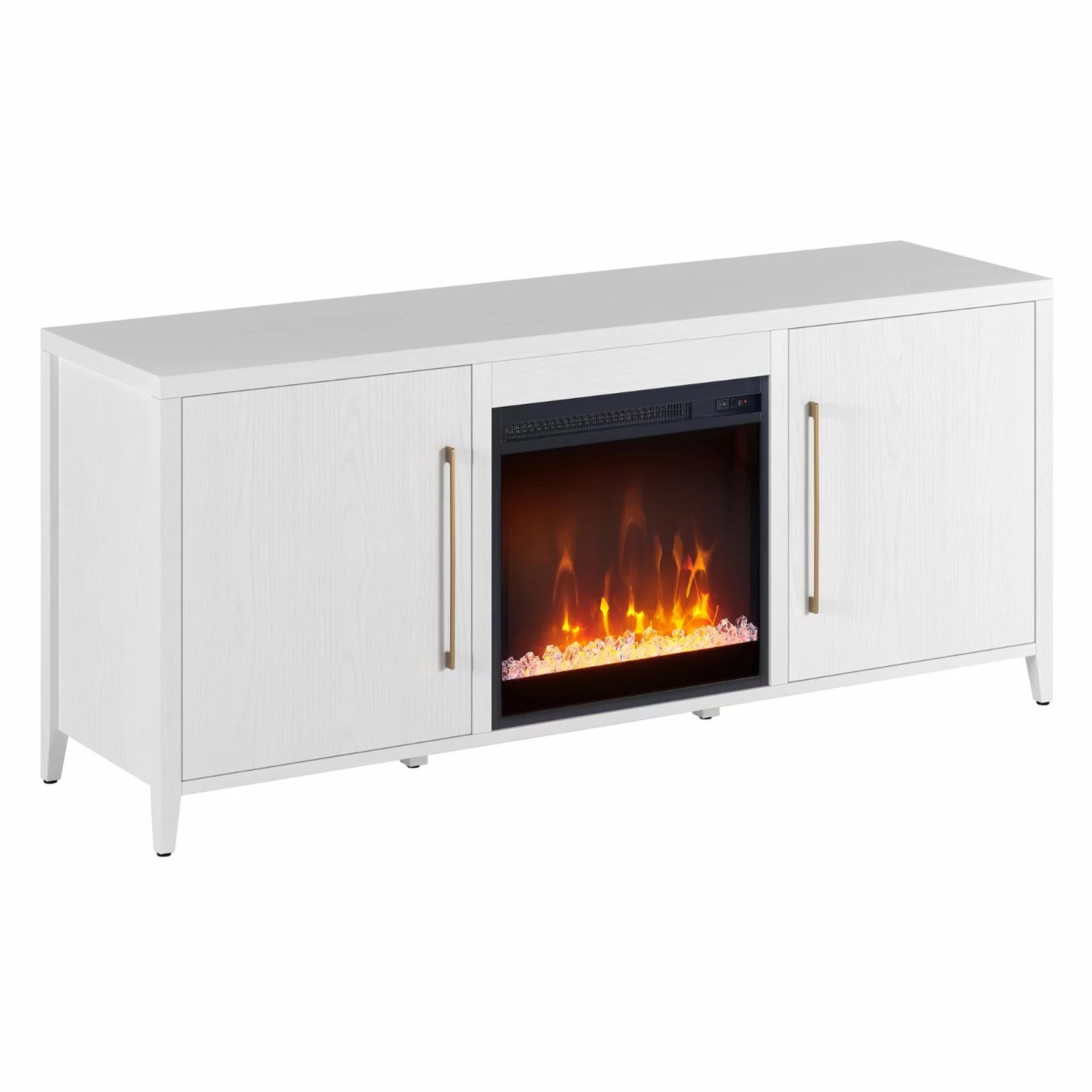 Evelyn&Zoe Jasper Rectangular TV Stand with Crystal Fireplace for TV's up to 65", White
