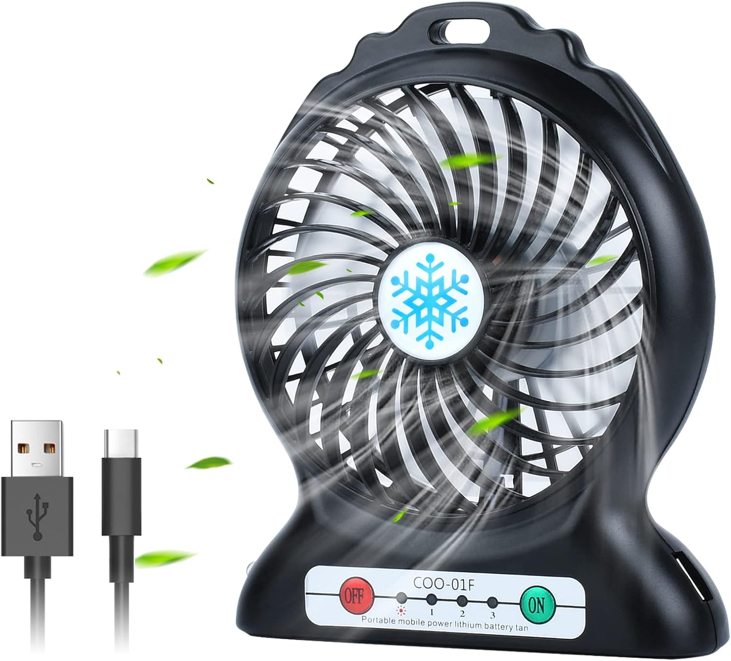 Portable Desk Fan Rechargeable,Portable Fan for Travel,Small Battery Operated USB Fan with Flashlight,2200mAh Power Bank for Phone Charge
