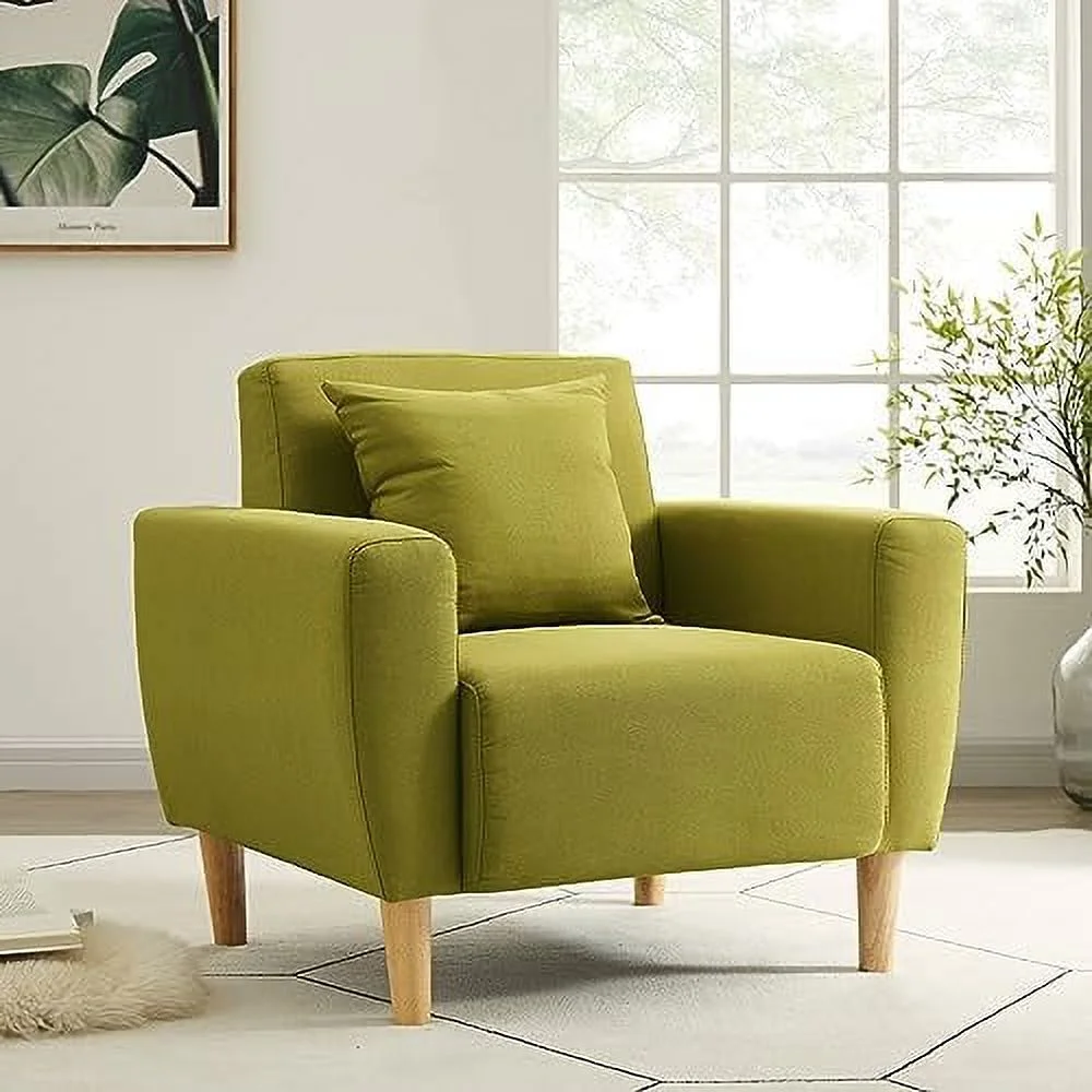 RUNFAYBIU Polyester Accent Chair for Living Room Square Arm Chair with Toss Pillow Comfy Single Sofa Club Chair for Small Space  Cafes (Blue)