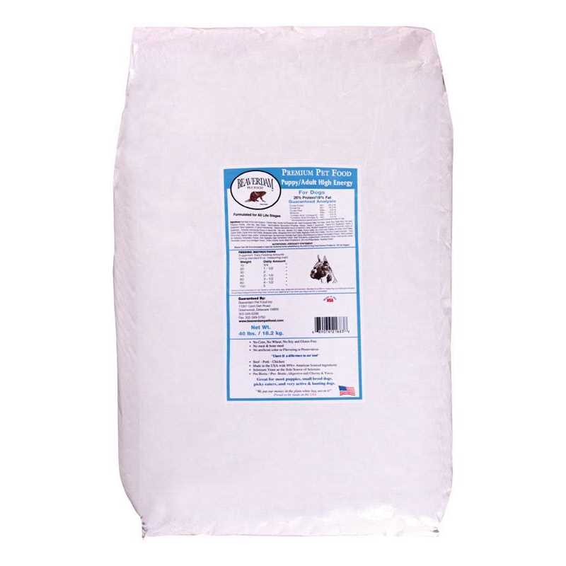 Beaverdam Hi-Energy All Ages Pork and Chicken Dry Dog Food 40 lb - Pet Supplies online store