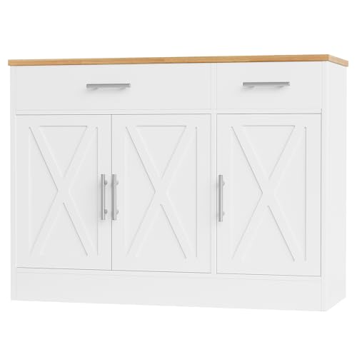 Shintenchi Modern Farmhouse Sideboard Buffet Cabinet with Storage with 3 Doors,42" Barn Doors Buffet Cabinet with Storage