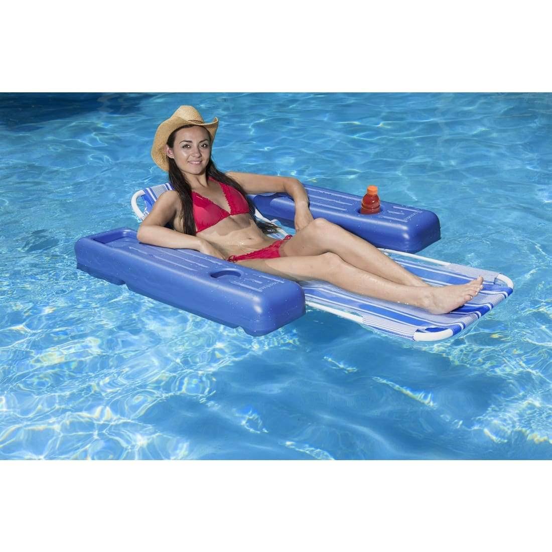 Poolmaster Swimming Pool Floating Chaise Lounge Caribbean Blue Stripe