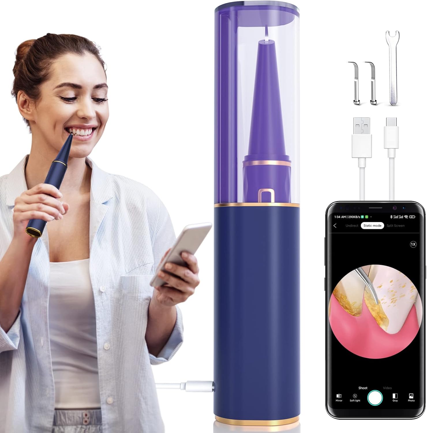 Plaque Remover for Teeth with 1080P HD WiFi Camera | Electric Tooth Cleaner Calculus Remover, Wireless Teeth Cleaning Kit for Adults Pack of 2