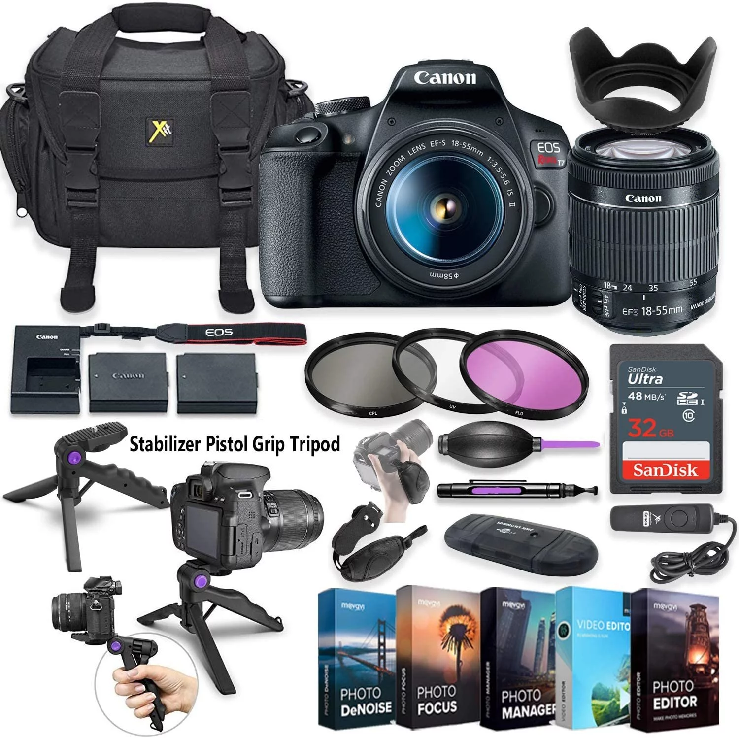 Canon EOS Rebel T7 DSLR Camera with 18-55mm Lens + 5 Photo/Video Editing Software Package & Accessory Kit - Curated Treasures Market