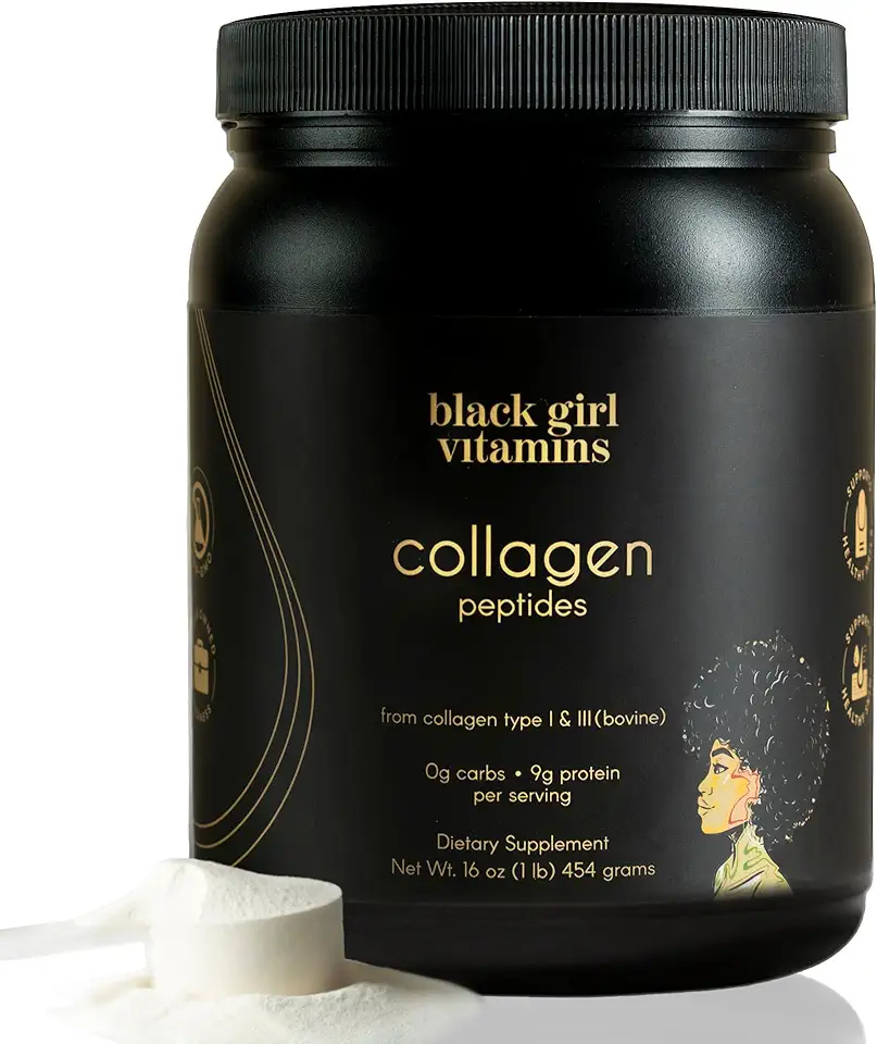 Black Girl Vitamins | Collagen Peptides Powder - Collagen for Skin, Hair & Nails - Unflavoured Hydrolyzed Collagen Powder, Dairy-Free