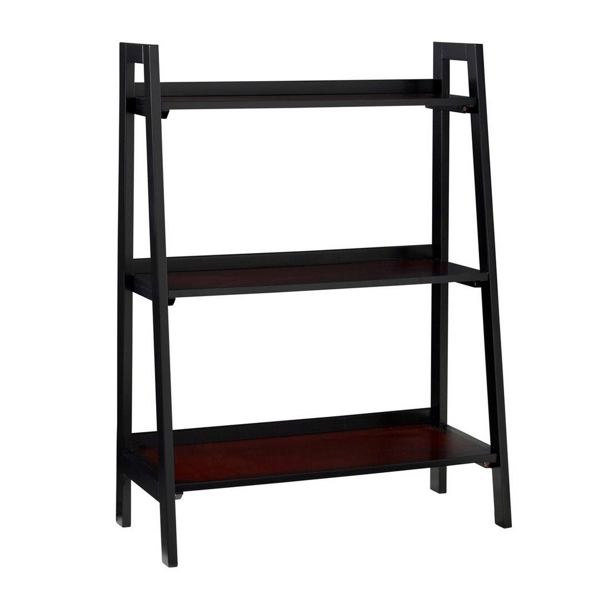 Ladder Style Wooden 3 Tier Bookcase with Metal Frame, Brown and Black