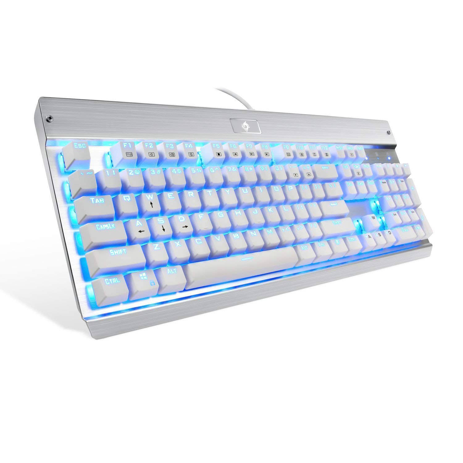 Eagletec KG011 Office Industrial LED Backlit Mechanical Keyboard White Silver
